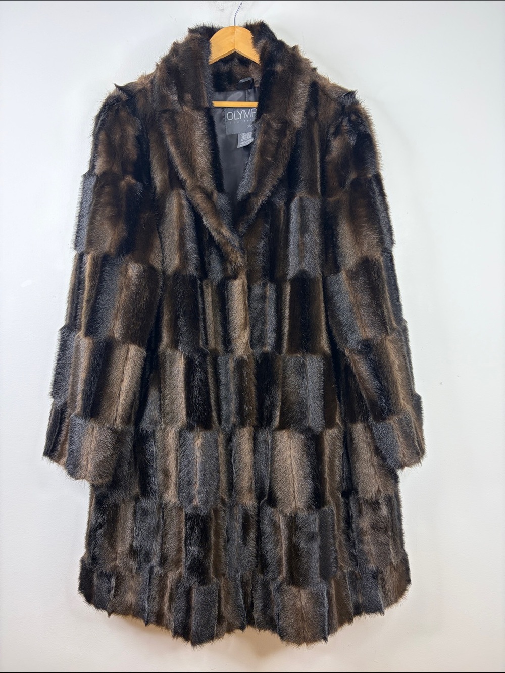 Olympia Faux Fur Coat Womens 2X Dark Brown Plush Mink Long Maxi Luxe Retro